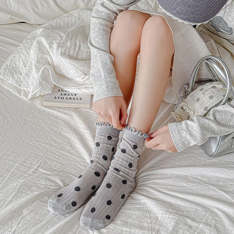 

Женские носки в горошек, тонкие дышащие женские носки в сетку, JK, японские кавайные милые милые носки в стиле Лолиты для девочек с рюшами