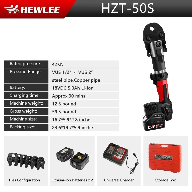 50 Rechargeable Battery Powered Hydraulic Electric Pipe Crimping Tool Plumbing Copper Pipe Pex Pipe Crimping Tool Set