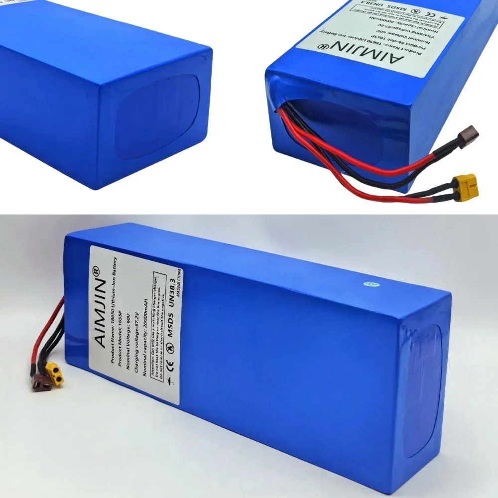 100% New 60V 16S5P 20Ah 18650 Rechargeable Li-ion Battery Pack 2000W  high-power with BMS for Motorcycle, Scooter, Bicycle