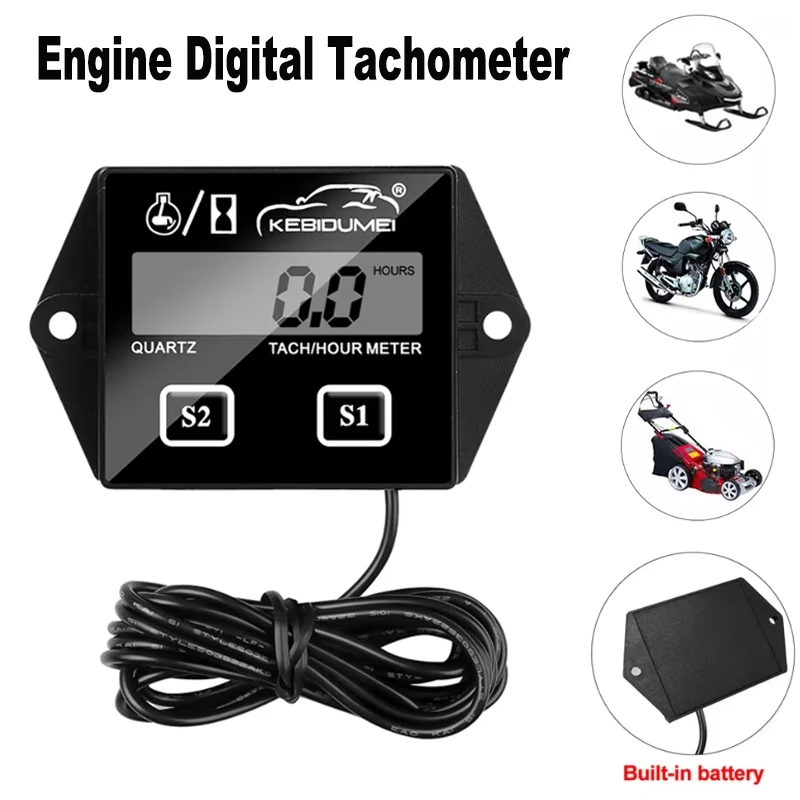 KEBIDUMEI Digital Engine Tach Tachometer Hour Meter with LCD Display For Motorcycle Motor Marine Chainsaw Pit Bike Boat
