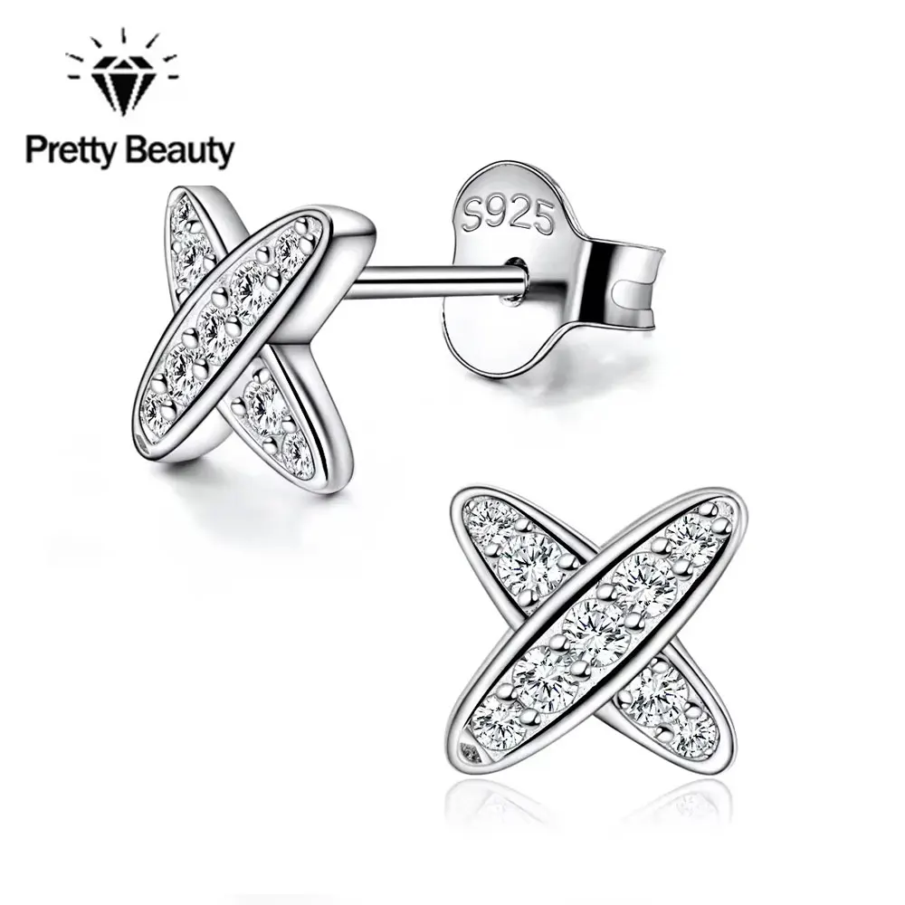 

Pretty Beauty S925 Sterling Silver Moissanite Cross Stud Earrings White Gold Plated Diamond Earrings Fine Jewelry Gift for Women