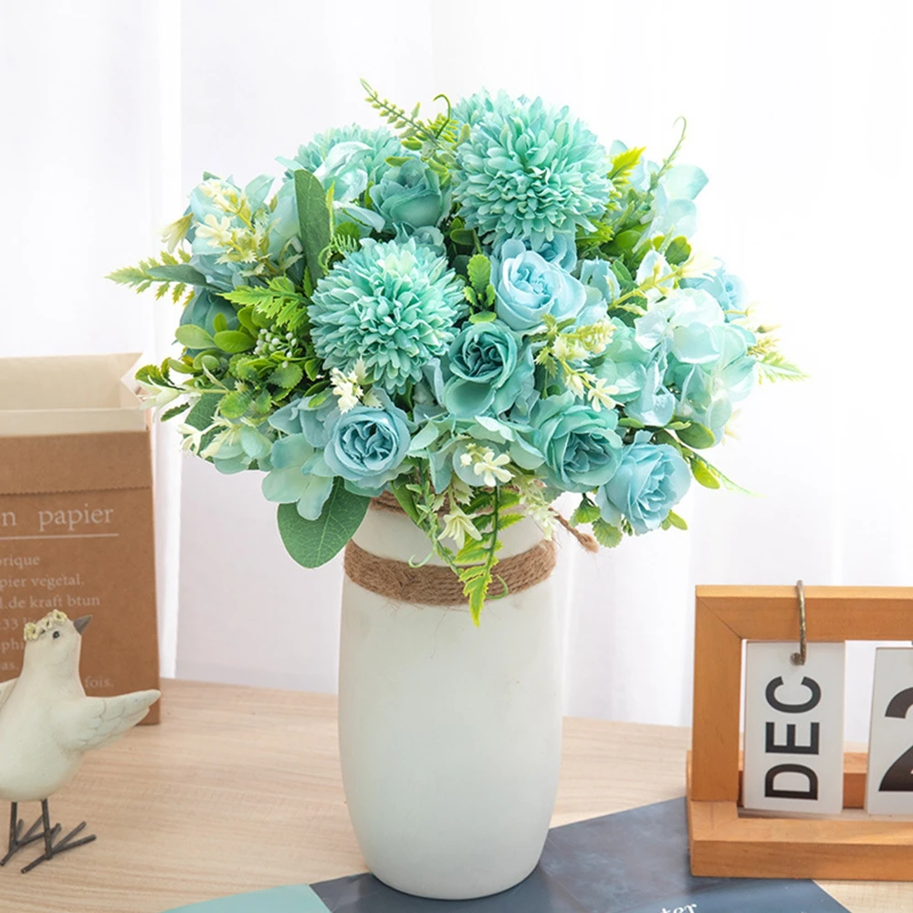 

10PCSArtificial Flowers Rose Chrysanthemum Silk Bouquet Wedding Outdoor Garden Yard Arch Home Room Table Decor Festival Accessor