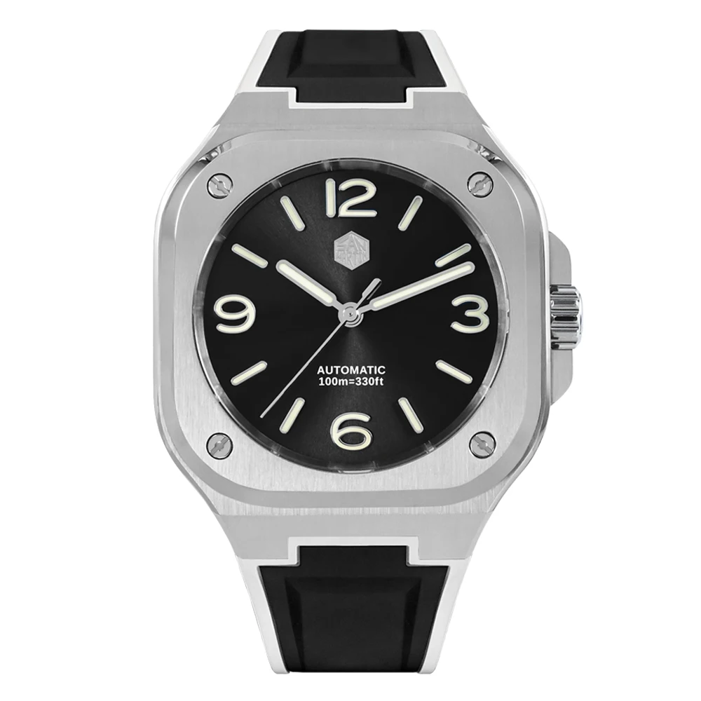 San Martin 40 mm klassische Luxus-Sportuhr, markantes quadratisches Gehäuse, Edelstahl-Herrenuhr, automatisch, mechanisch, 10 Bar, SN0074 3
