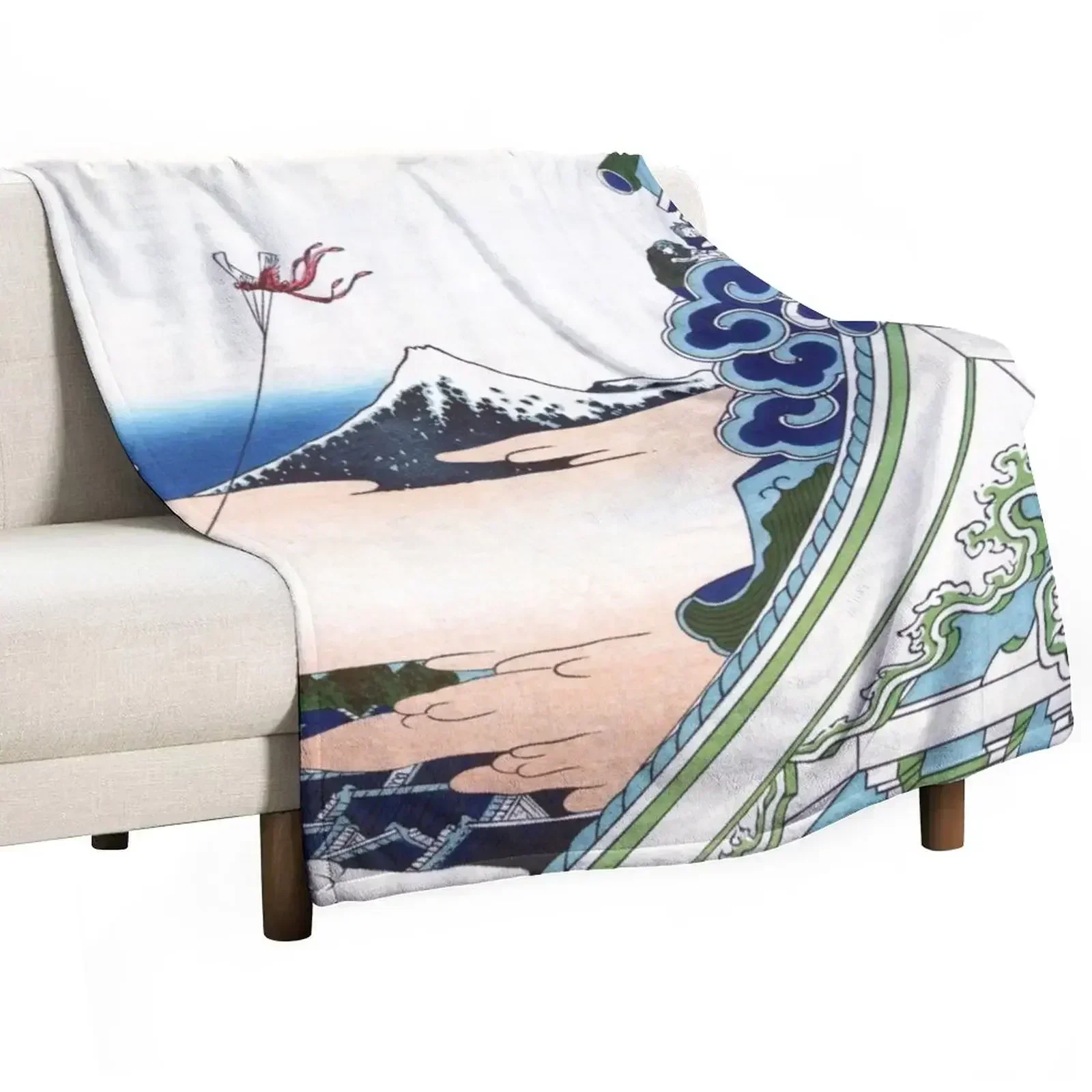 Honganji Temple at Asakusa in Edo by Katsushika Hokusai Throw Blanket Bed covers Giant Sofa wednesday Blankets