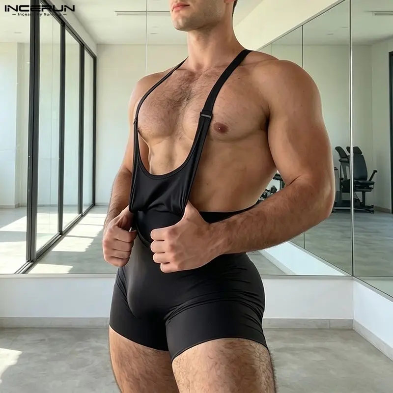 INCERUN Men's Bodysuits Solid Color Sleeveless Workout Male Rompers Playsuits Casual Sexy 2026 Summer Fashion Bodysuit For Man