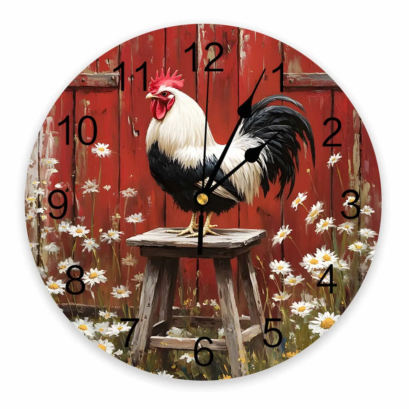 

Rustic Farmhouse Rooster Painting Clocks Wall Home Decoration Teen Room Bedroom Living Room Decor Wall Clock