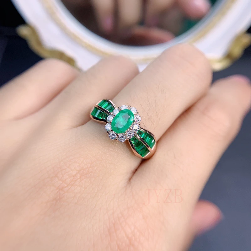 925 sterling silver 100% natural emerald exquisite inlaid goddess essential female ring, party gift