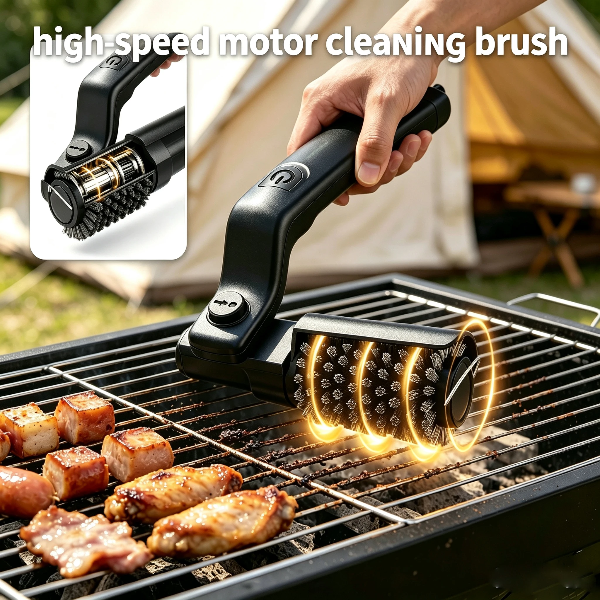 Outdoor Electric Barbecue Brush, Grill Brush 3-Speed Settings Electric Grill Brush, Grill Cleaner for Outdoor Griddles Smokers