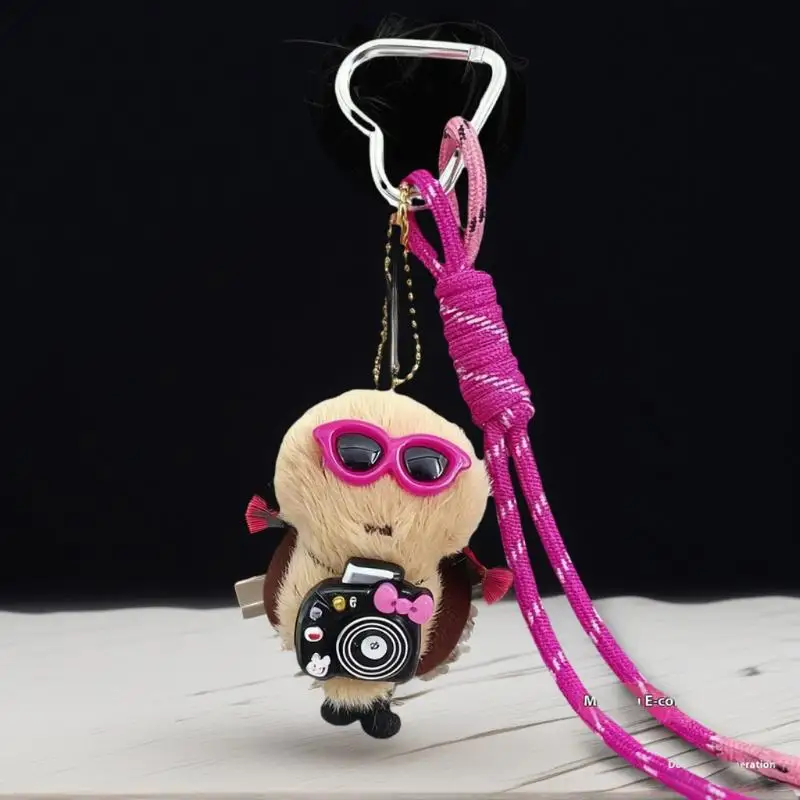 Ciondolo in corda intrecciata con divertente bambola di peluche scarafaggio, portachiavi anti-smarrimento per auto e borsa, ciondoli per zaino unisex.