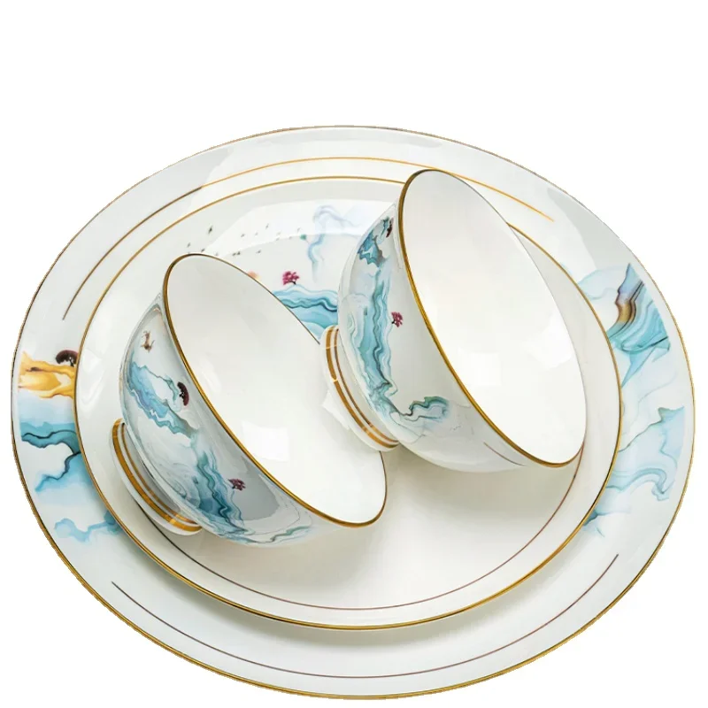 2023 New Jingdezhen Ceramic Bowl and Dish Set Simple Bowl and Plate Combination Bone China