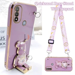 Cartoon Bear Lanyard Plating Phone Stereoscopic Holder Case For Motorola Moto E20 E7 Power E7 E7 Plus G8 G10 G42 G22 G9 Cover