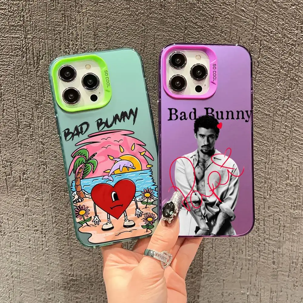Bad Bunny Art Handyhülle für iPhone 17,16,15,14,13,12,11,Mini,Pro,E,MAX Silber Weiß Candy Matte Cover