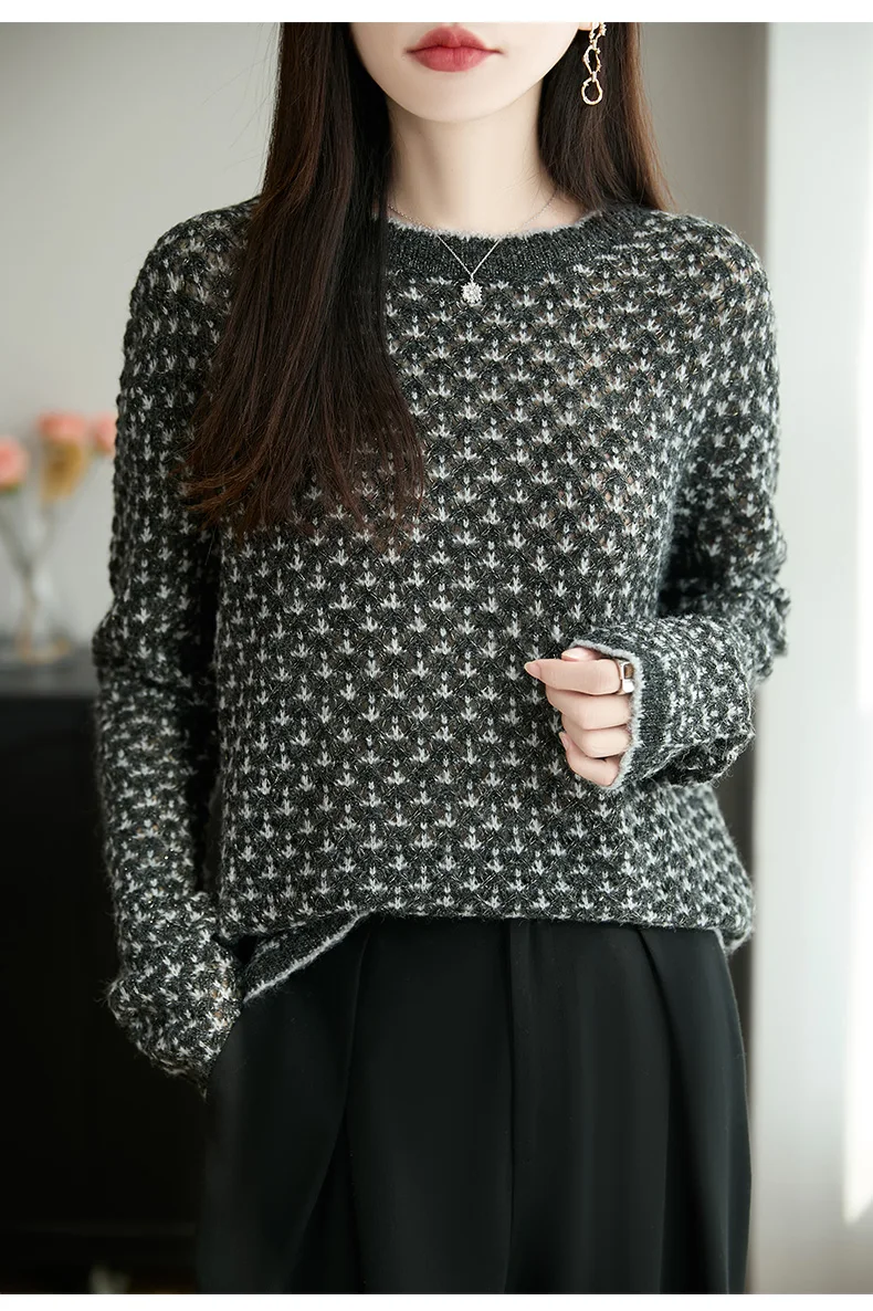 

First-line ready-to-wear 100% merino wool autumn and winter new women's special yarn sweater round neck pullover long sleeve thi