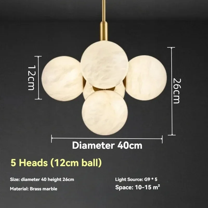 Modern Globe Marble & Brass Pendant Light, Creative Hanging Chandelier Fixture for Dining Room Living Room Decor