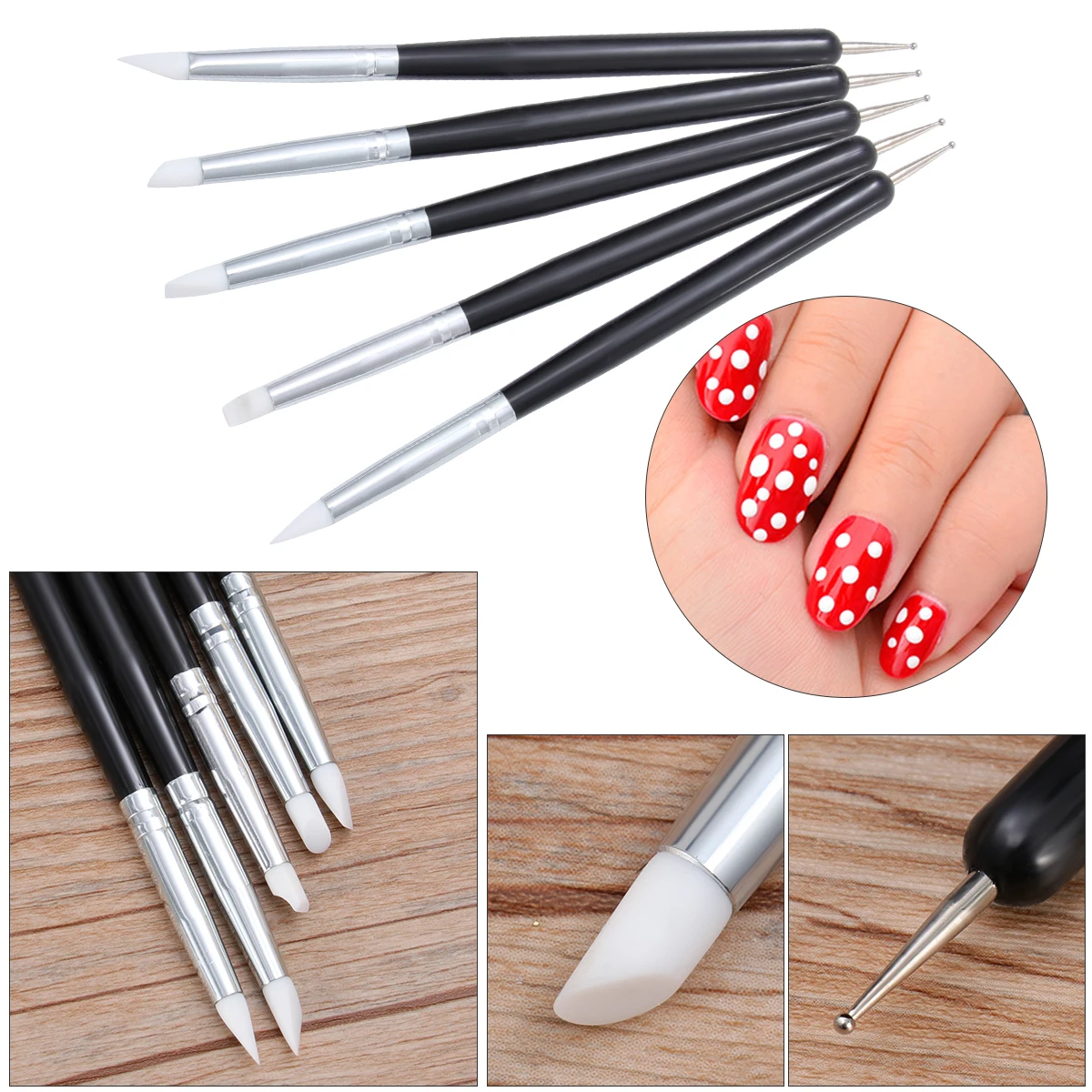 

5pcs Silicone Pen Nail Liner Brushes Durable Lightweight Smooth Black UV Painting Tools Kit Nail Brushes Set Gifts