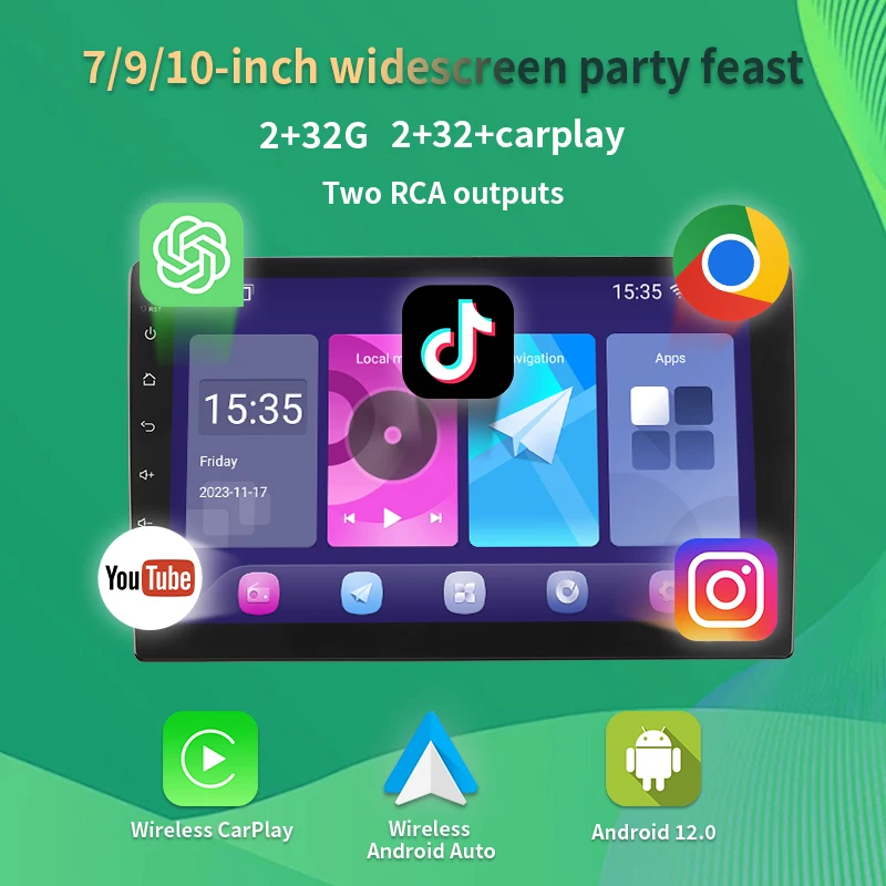 

Universal 7/9/10In Touchscreen Car Radio GPS Android 12/13 FM Portable Carplay Rearview Camera Multimedia Video Player Autoradio