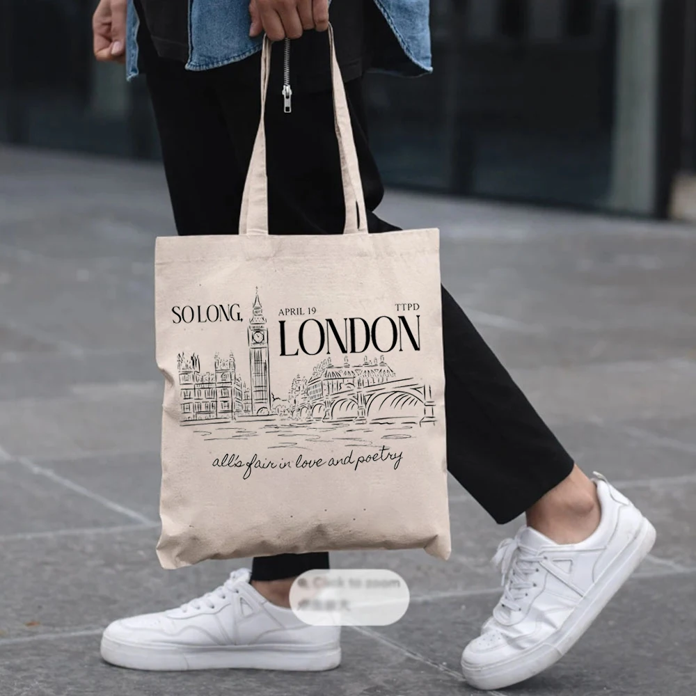 So Long London Music Lover Album TTPD Womens Handbags Large Capacity Canvas Tote Bag for Swiftie Fans Reusable Handbag Practical