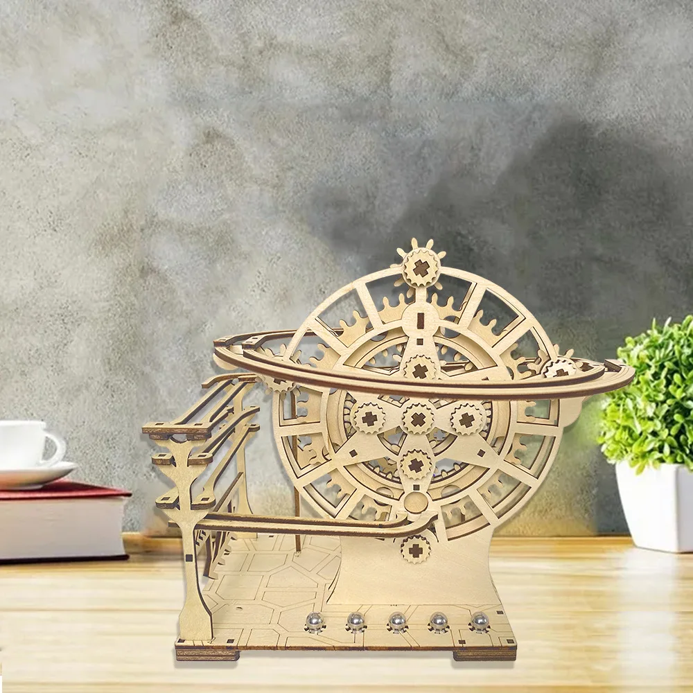 Puzzle 3D en bois, piste de balle mécanique, modèle dynamique, jouet d'assemblage fait à la main, Kits de construction de balle de course, cadeaux pour garçons