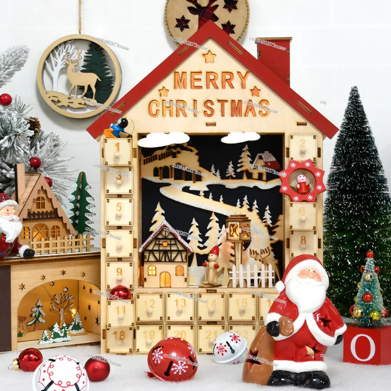 

Christmas Decoration Glowing Handmade Wooden Calendar Time Box Ornament for Window and Desktop Arrangement