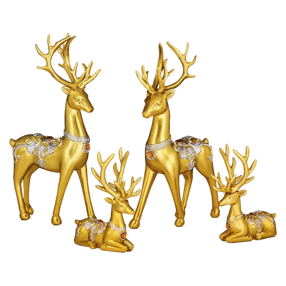 

1 set Elk Craft Decors Resin Elk Set Desktop Deer Ornament For Home Office Garden Decor Xmas Party Supplies Photography Props