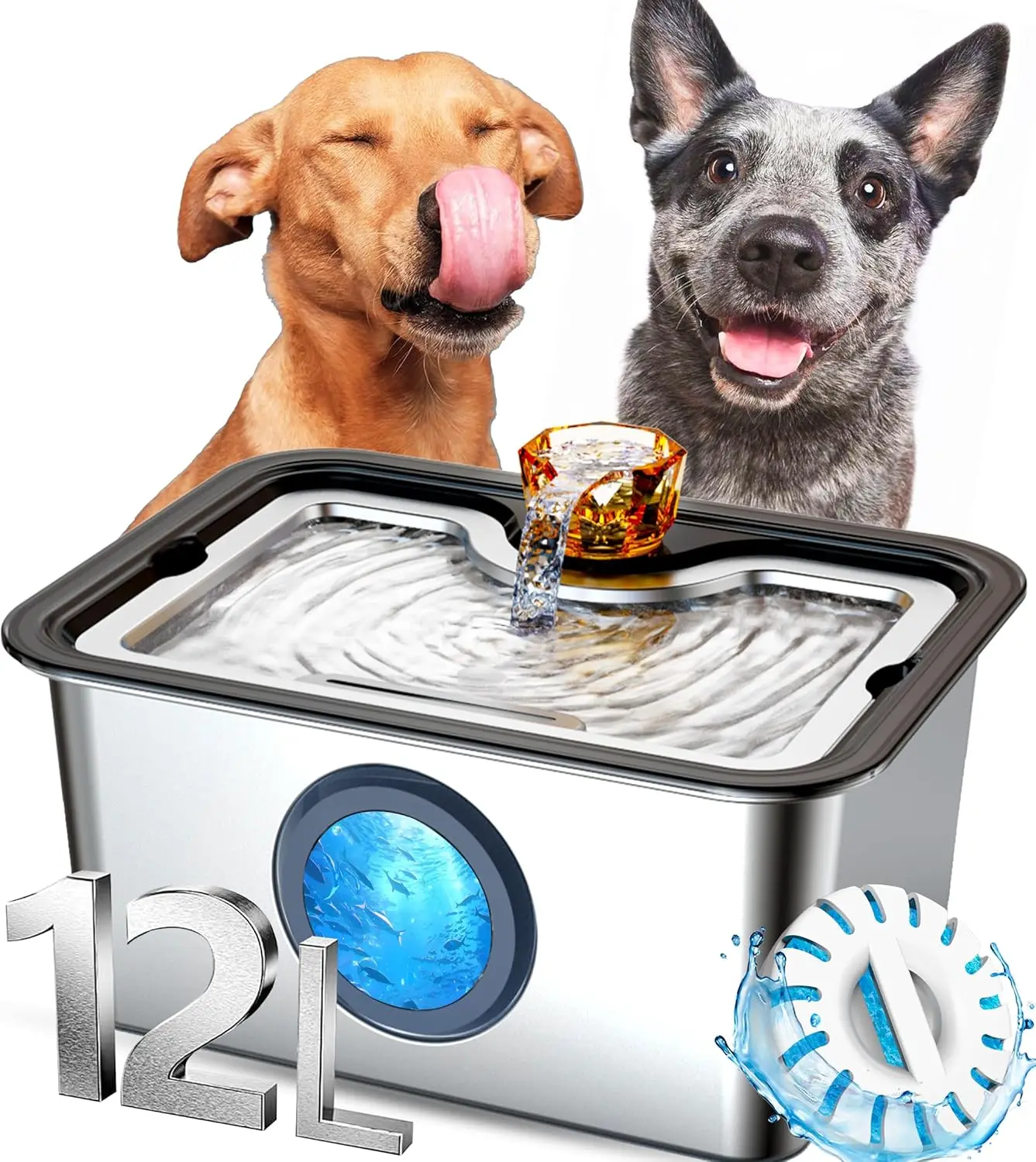 

Dog Water Fountain for Large Dogs, 12L/ 3 Gallon Automatic Pet Drinking Fountain for Multiple Pets SUS 304 Stainless Steel