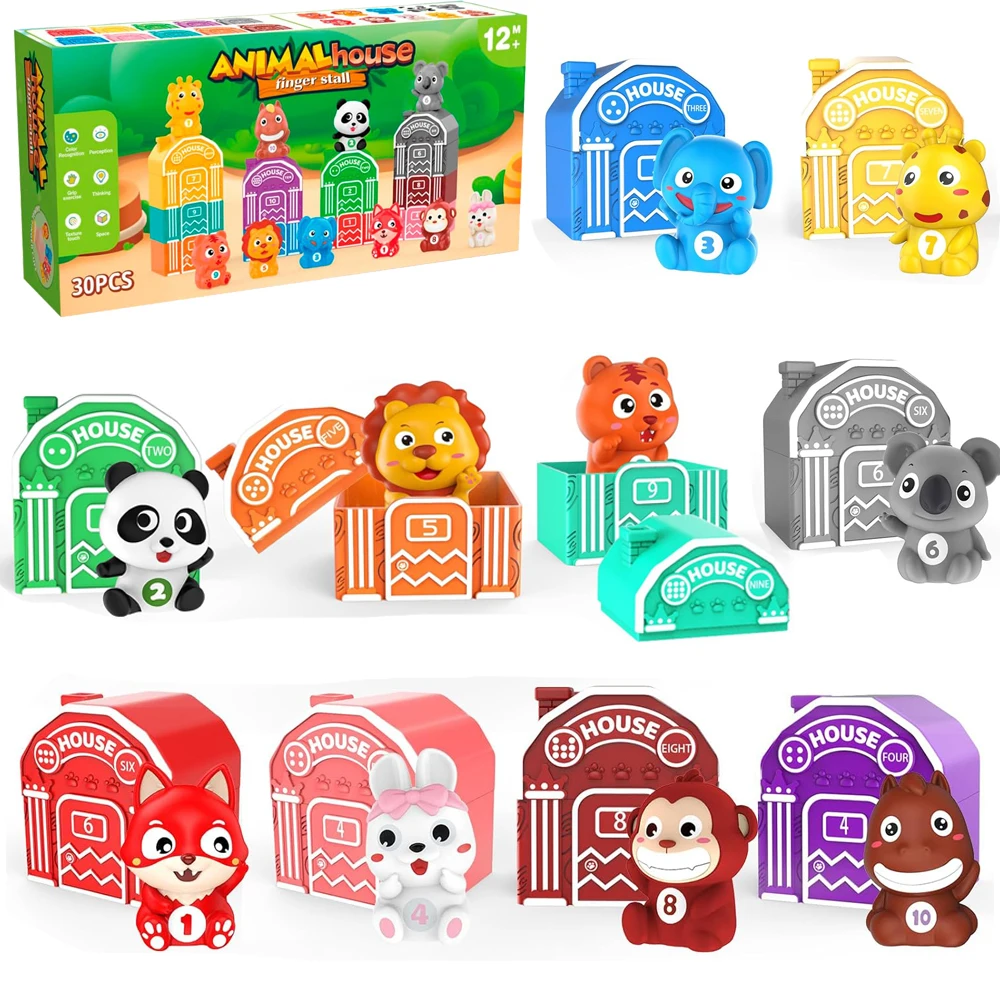 Farm Animal Matching House Montessori Toys For Toddler Rainbow Finger Puppet Number Cognition Color Sorting Pairing Games