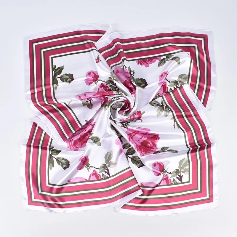 2023 New Rose Pattern Four Seasons Universal Fashion 90 Color Ding Large Square Scarf Headband Scarf Silk