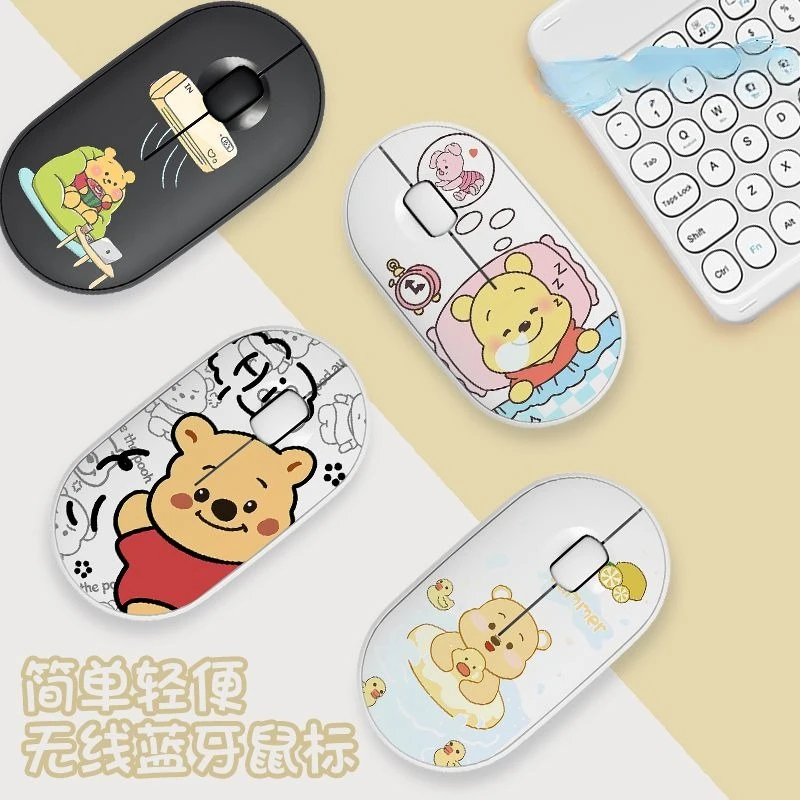 

Winnie The Pooh Anime Cartoon Print Silent Dual-mode Wireless Mouse Cute Portable Laptop Office Silent Bluetooth Mouse