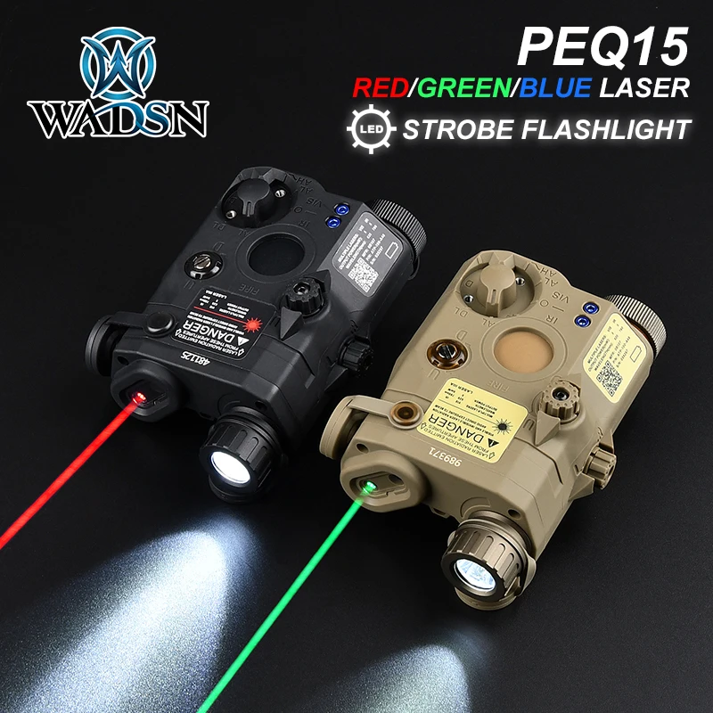 WADSN PEQ-15 Red Green Blue Dot Laser NO IR Sight LED STROBE Flashlight NGAL DBAL A2 Weapon Light Hunting AR15 Rifle indicator