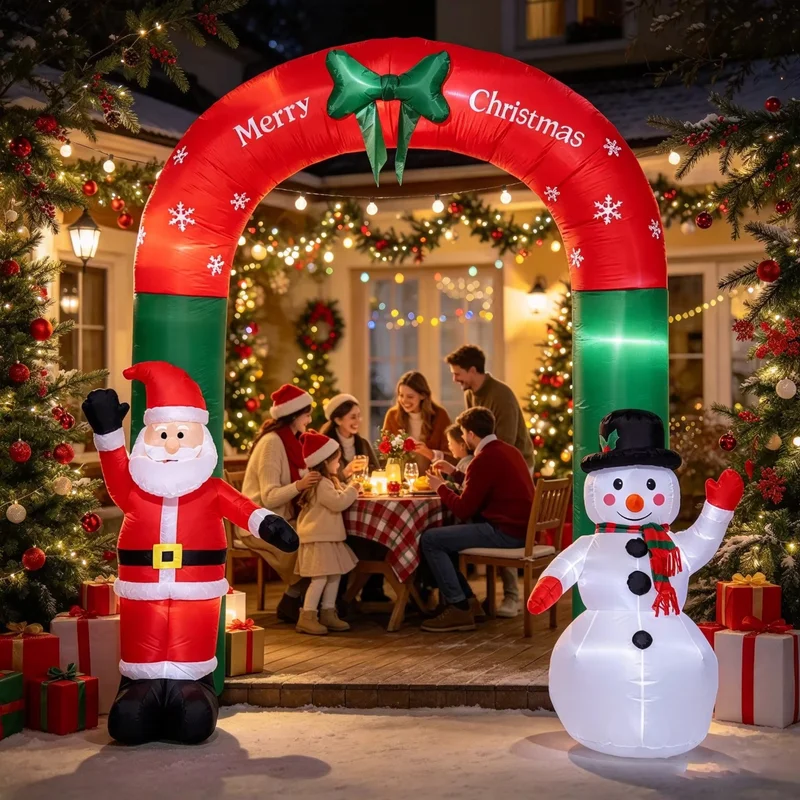 Christmas 10ft Arch Snowflake Inflatable Outdoor Yard Decoration Led Light-Up Christmas Inflatable Santa Claus