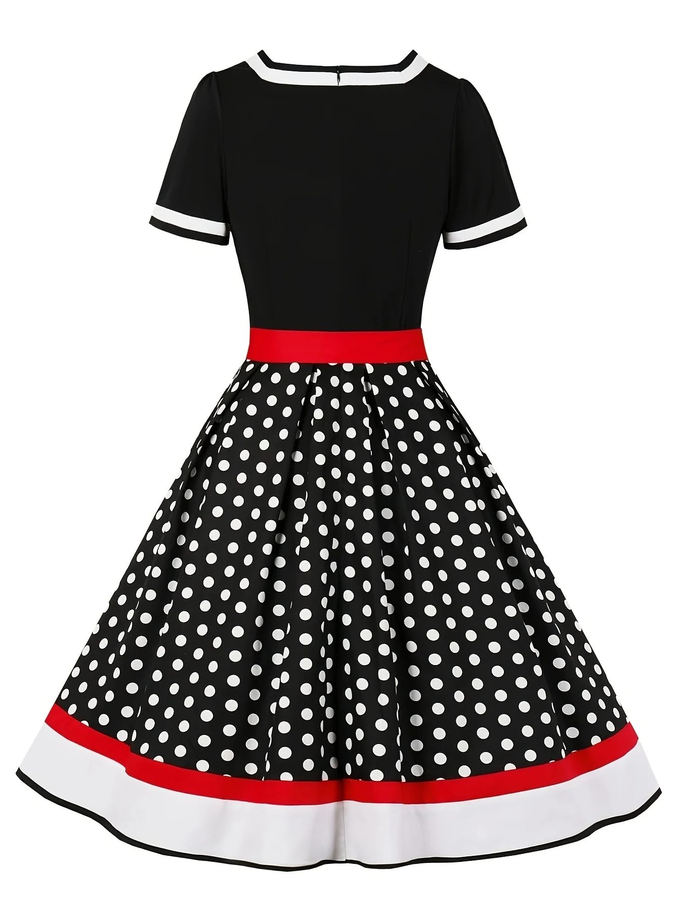 Vintage-Inspired Polka Dot Belted A-Line Dress - Cotton Blend, V-Neck, Machine Washable - Perfect for All Seasons