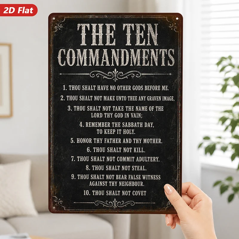 2D Flat, 1pc Metal Sign Wall Art, The Ten Commandments Wall Art, Biblical Theme, Vintage Style, Home Decor, for Living Room
