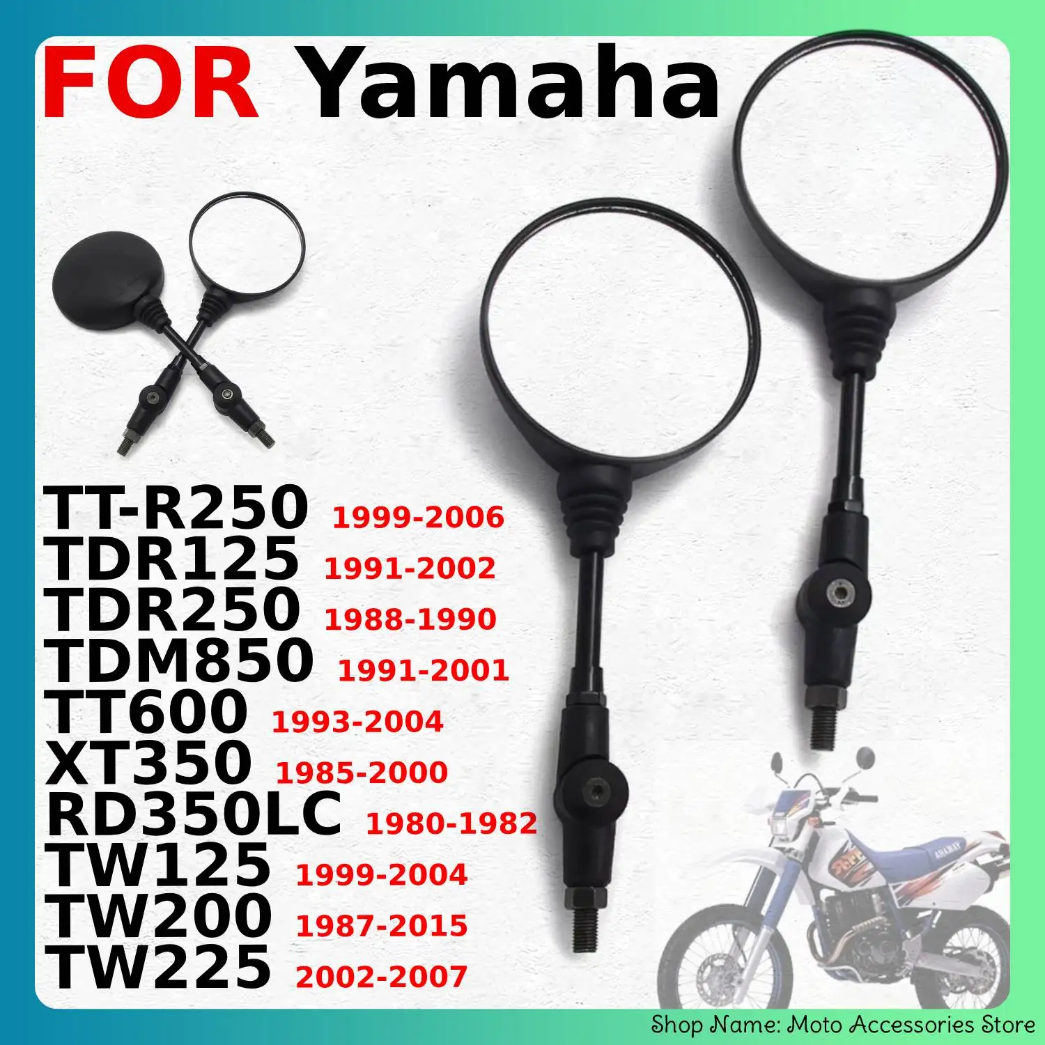 

Motorcycle Rearview Side Mirror For Yamaha TT-R250 1999-2006 TDR125 TDR250 TDM850 TT600 XT350 RD350LC TW125 TW200 TW225 Moto