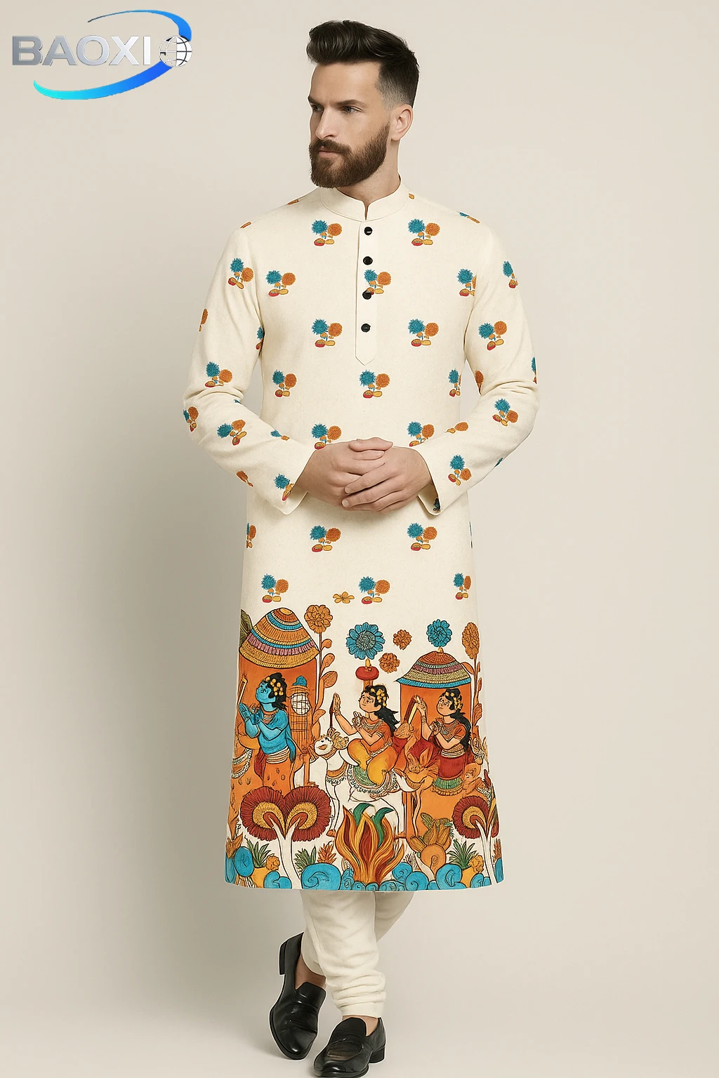 2025Men's printed pattern kurta vardha fashionable casual fit regular robe suitable for all occasions ethnic clothing