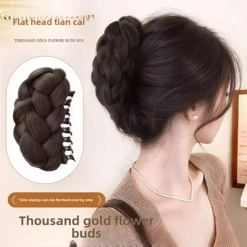 Knotless نسج الشعر ذيل حصان تمديد الألياف الآسيوية مضفر كعكة هيربيسي شعر مستعار Chignon إكسسوارات الشعر وصلات شعر