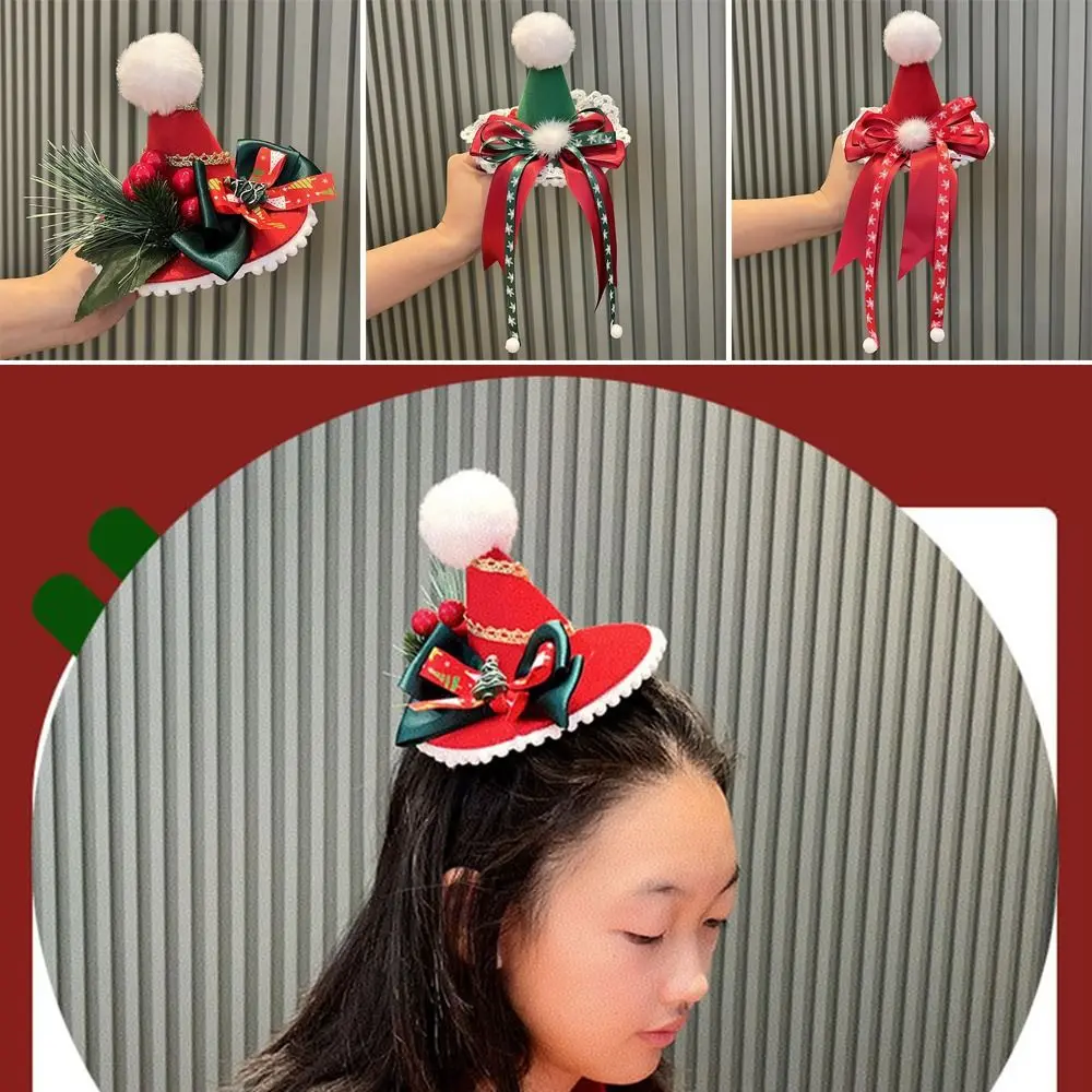 Simpatico cappello di Natale fatto a mano con clip rosso verde Lolita forcina Bowknot Cosplay copricapo accessori donna ragazza