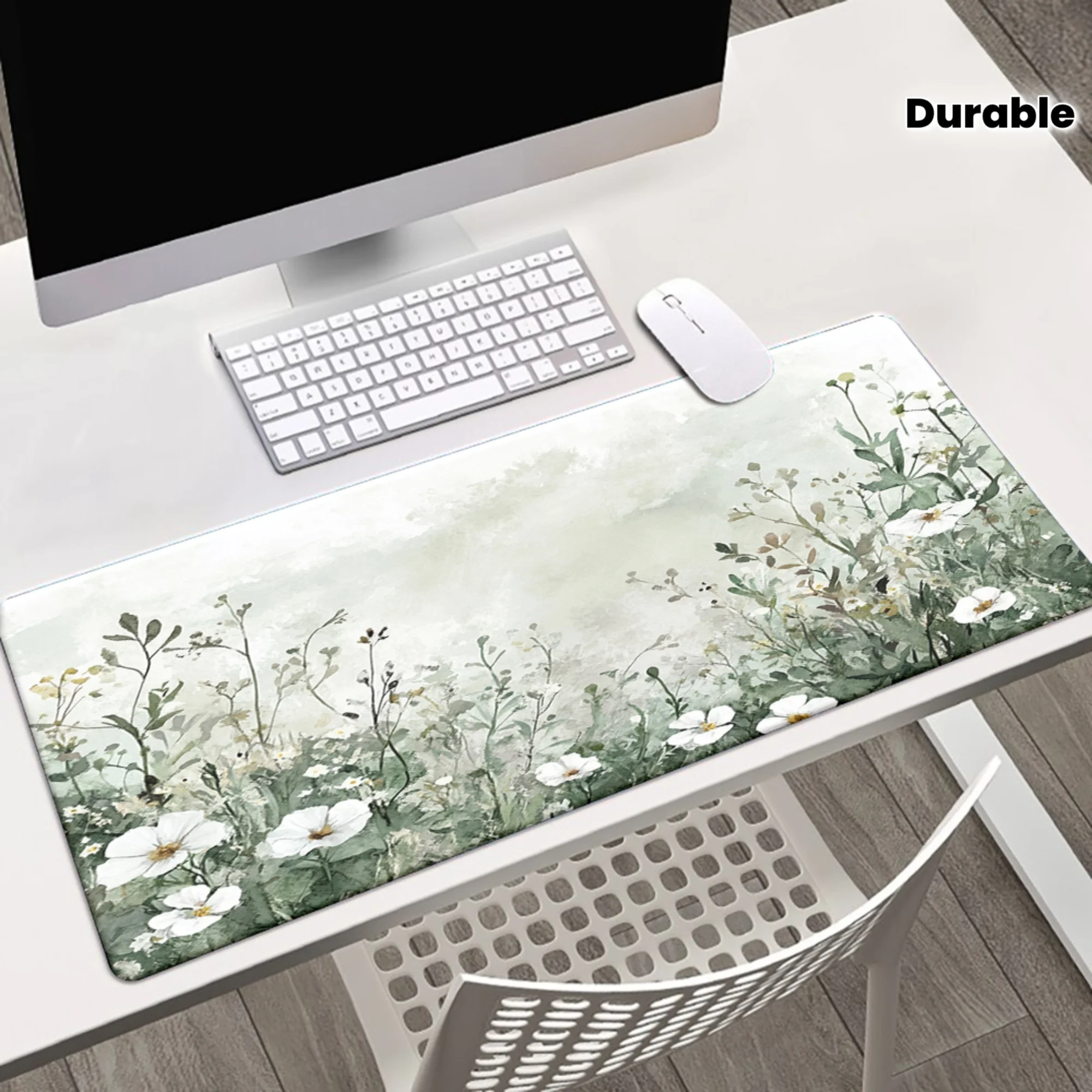 1 Stück XXL-Gummi-Mauspad, Design mit frischen Pflanzen und Blumen, multifunktionale Schreibtischunterlage für Büro und Gaming