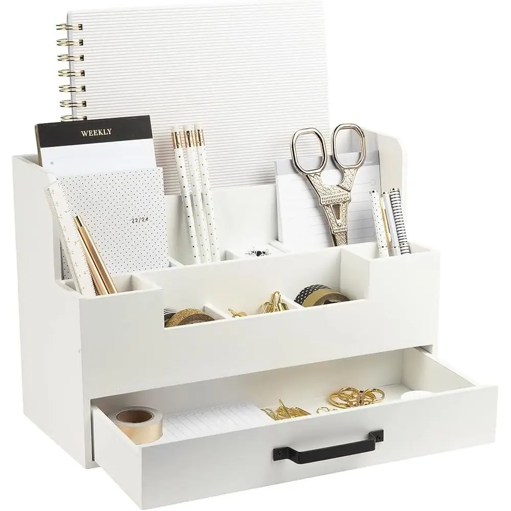 

Деревянный настольный органайзер с ящиками | Многосекционный органайзер для домашнего офиса | Настольный держатель для аксессуаров, 5.7D x 12.9W x 9H