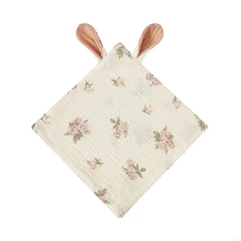 Manta seguridad con Orejas conejo dibujos animados 581F para niño y niña, pañuelo pacificador multicapa