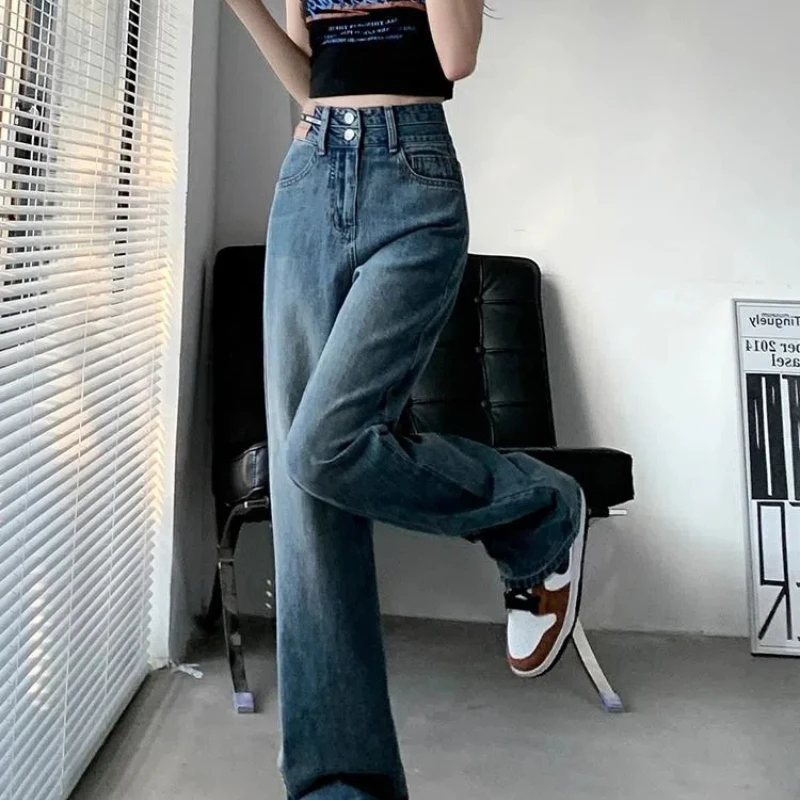 Pear Shaped Straight Leg Jeans for Women New Size Plus Fat Mm High Waist Covering the Belly Slimming Loose and Wide Leg Pants