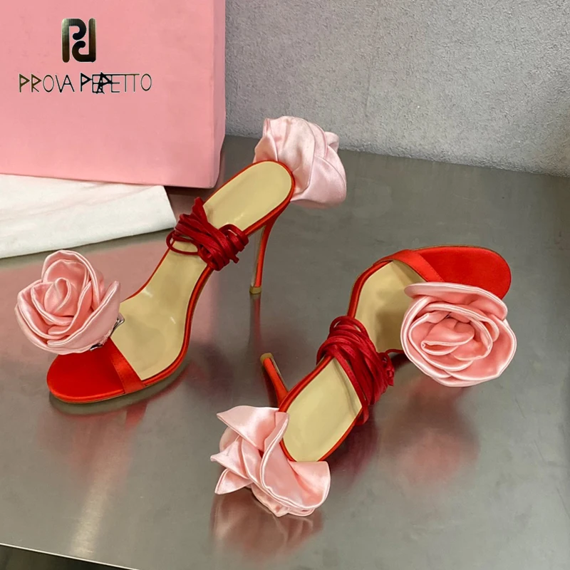 

Rose Flower Ankle Strappy Ladies Beautiful Summer Sandal Shoe Thin Heel Sexy Party Runway T-show Sapatos Mujer Various Color