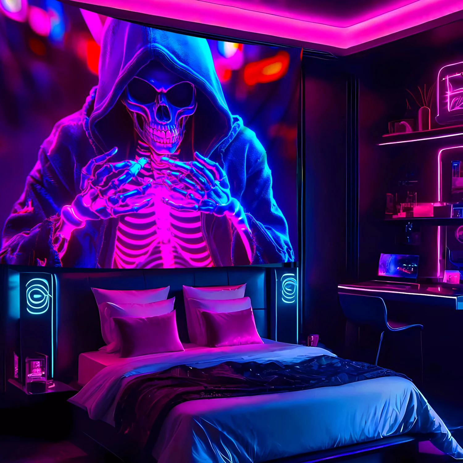 VIKAMA Cyberpunk Skull نسيج الألعاب غرفة نوم الموسيقى بار موضوع غرفة الضيافة ديكور المفروشات المنزلية