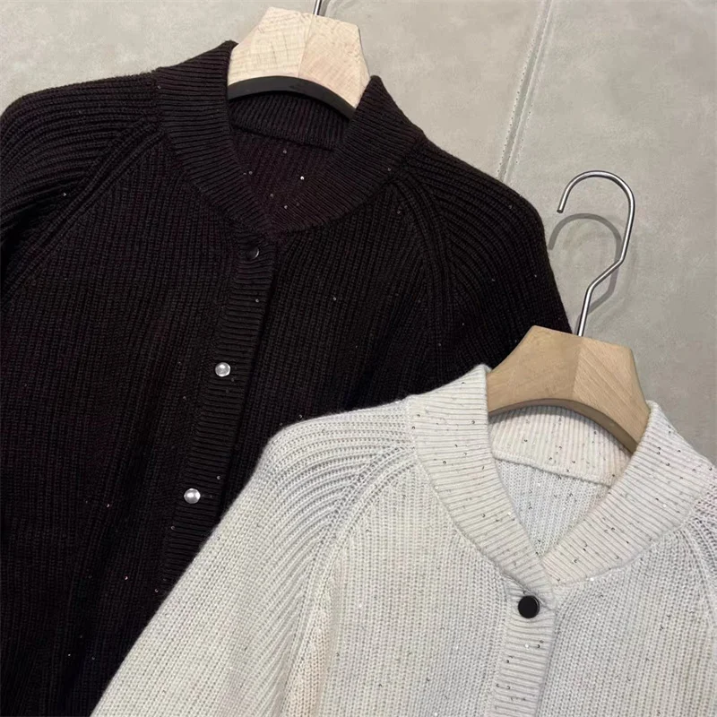 Bild 6: Damen-Cardigan, Neu Herbst 2026, Einreihiger Slim-Fit Damen-Langarm-Oberteil, Pailletten-Mischgewebe Damenmantel, Damenpullover