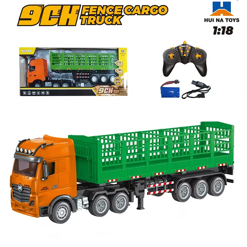 HUINA 1/18 RC Alloy Container Truck 9CH Wireless Remote Control Engineering Vehicle 2.4GHZ RC Car Model Boy Children's Toy Gift