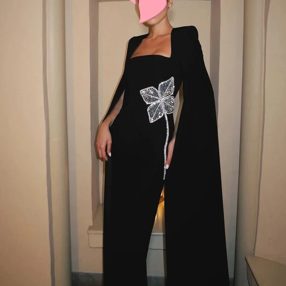 

Customized High quality Classic Exquisite Formal Jersey Applique Pattern A-line Square Neck Long Dresses Evening Dresses Casual