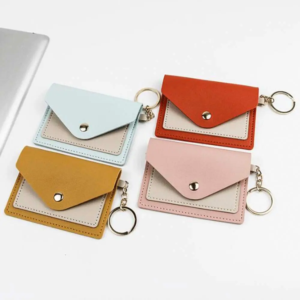 Color Student Coin Pocket Business Card Cover With Keychain Korean Style Card Holder ID Card Holders Coin Purse Slim Wallet