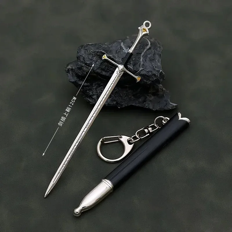 12cm Aragorn Narthil Sword Keychains Medieval Weapon Metal Katana Samurai Sword Keychain Ornaments Gifts Toys for Boys Collects