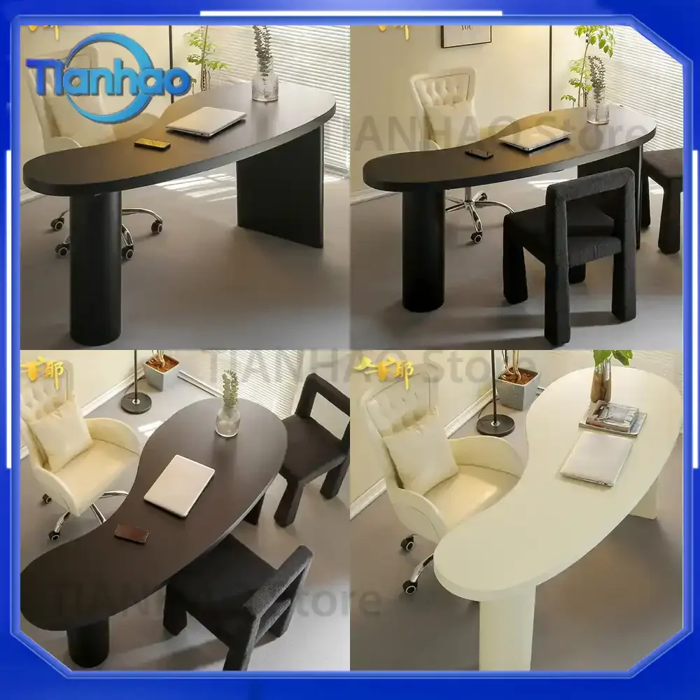 Wabi-Sabi Style Solid Wood Writing Desk for Small Spaces Beech Wood Computer Office Desk for Designers Unique Shape Study