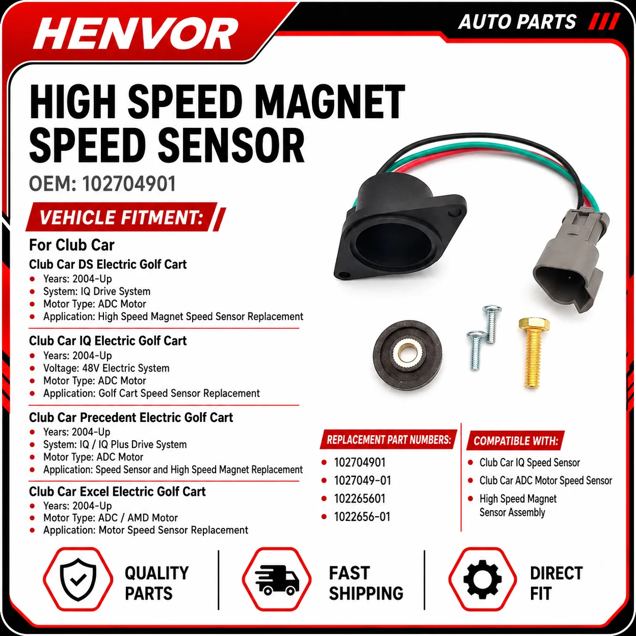 Golf Cart High Speed Magnet Speed Sensor 102704901 for Club Car IQ ADC Motor