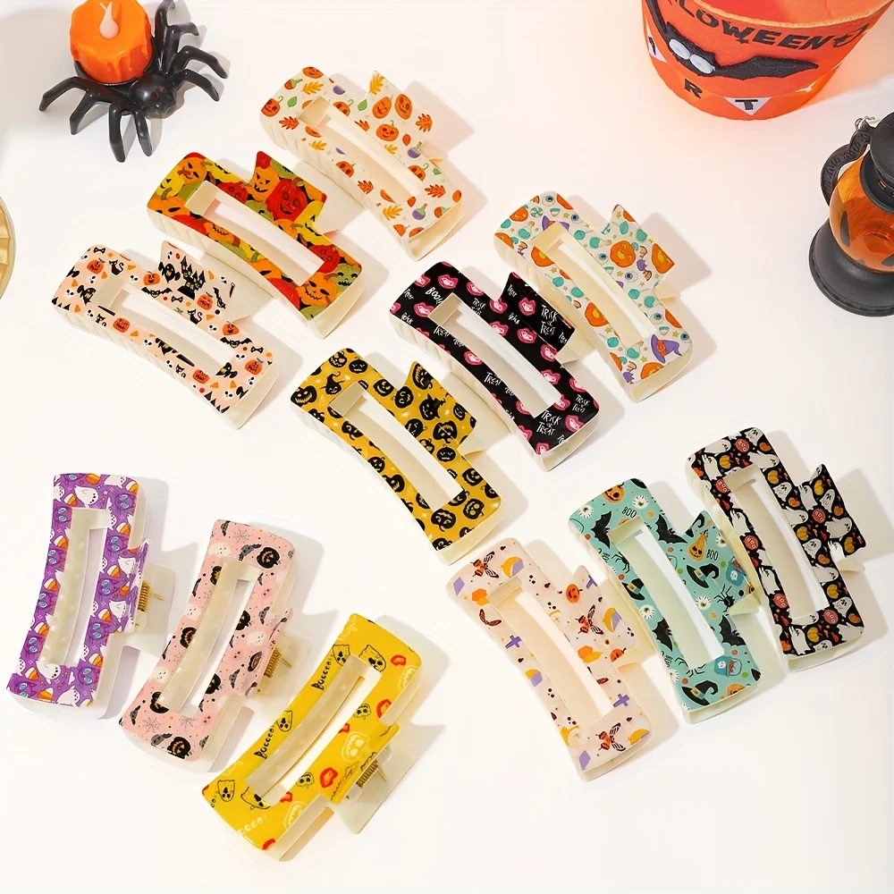 

1/3 Pieces of Multi-Color Random Halloween Pumpkin Bat Witch Hat Ghost Spider Funny Girl Square Hair Claws